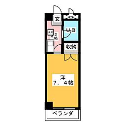 ピュア東海 4階1Kの間取り
