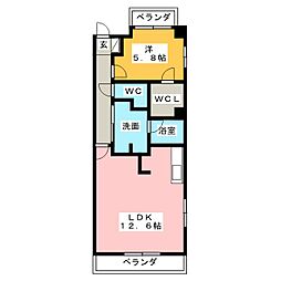 サプリーム大田川 4階1LDKの間取り