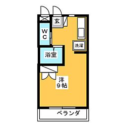 シャイン大田川 2階ワンルームの間取り