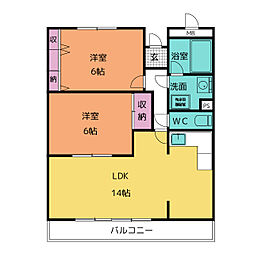 ビューテラス富貴 1階2LDKの間取り