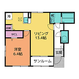 パーシモンI 101 1階1LDKの間取り