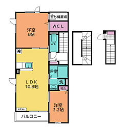 サニーコート伏見 3階2LDKの間取り