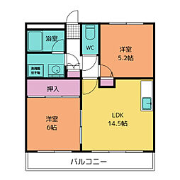 サンモールIII 3階2LDKの間取り