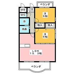 エクセル祥雲 2階2LDKの間取り