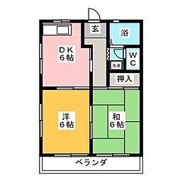 中央ハイツ 2階2DKの間取り