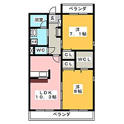 アネックス二本木 4階2LDKの間取り