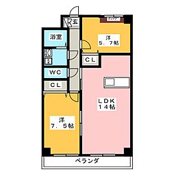 レインボウ御洲浜 2LDKの間取図画像