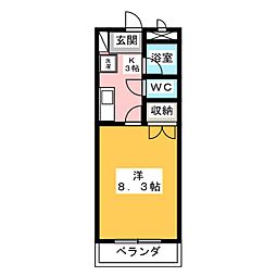 セカンドシェニール 1Kの間取図画像