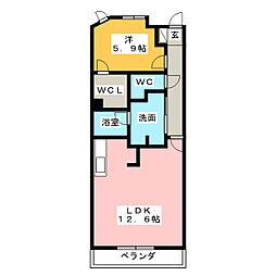 サプリーム大田川 1LDKの間取図画像