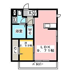 リビングタウン富木島B 1LDKの間取図画像