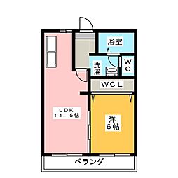 オークタウンB棟 1LDKの間取図画像