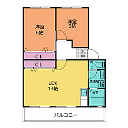 グリーンヒル東新D号棟 2LDKの間取図画像