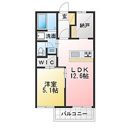 オークタウンA棟 1LDKの間取図画像