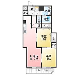 コンフォートフカヤ 2LDKの間取図画像