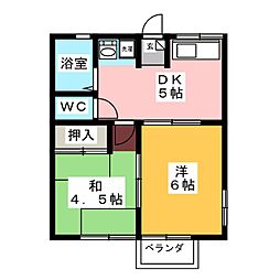 シティハイム第5コーポエム 2DKの間取図画像