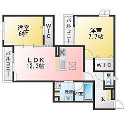 クレストリア 2LDKの間取図画像