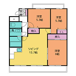 サンモール2 3LDKの間取図画像