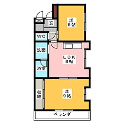 パラシオ東海 2LDKの間取図画像