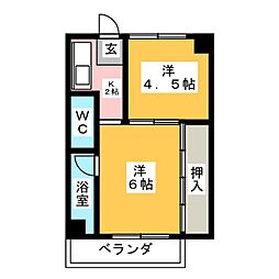 ビレッジハウス向山6号棟 2Kの間取図画像