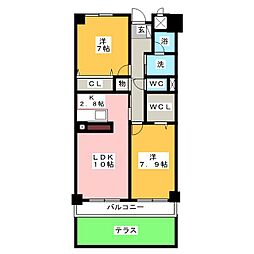 サンヒルズ1番館 2LDKの間取図画像