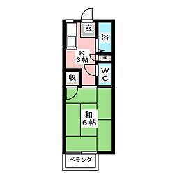 ロイヤルハイム 2階1Kの間取り