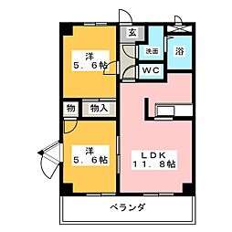 クレール・Ｓ・Ｈ 2階2LDKの間取り