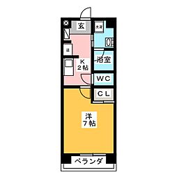 ラフィネ多屋III 5階1Kの間取り