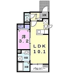 フローラ 1階1LDKの間取り
