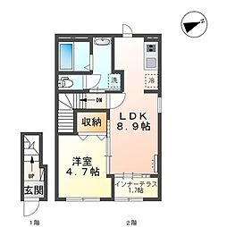 レインボーシティＳ　Ｖ 2階1LDKの間取り