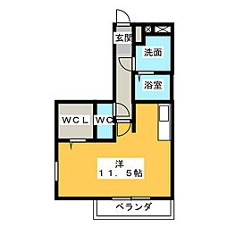 シャルマン　ドミール 2階ワンルームの間取り