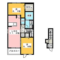 プリート新知Ｂ 2階2LDKの間取り