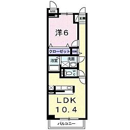 ヌーベルコリーヌ弐番館 1LDKの間取図画像
