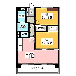 リヴェールドミール 2LDKの間取図画像
