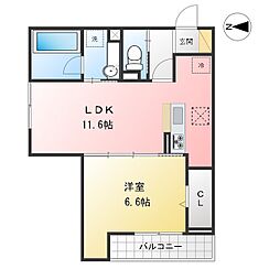 パルセレッソ 1LDKの間取図画像