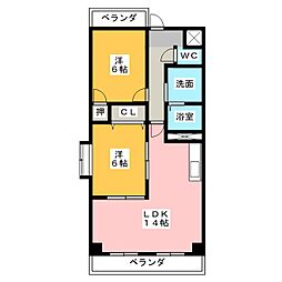 アゼリアガーデン南館 2LDKの間取図画像