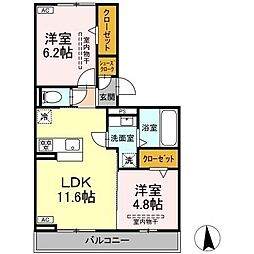 エルアンジェ 2LDKの間取図画像