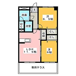 ビューティーウイン 2LDKの間取図画像