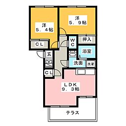 メモリアルパレス岩倉 2LDKの間取図画像