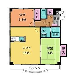 グランドゥール 2階2LDKの間取り