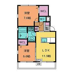 プリムローズ 3階2LDKの間取り