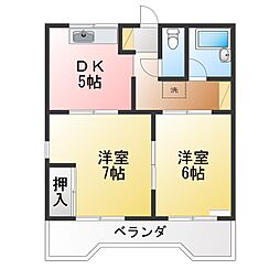 セレクトハイツA棟 2DKの間取図画像