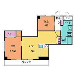 ユニオンハイツ大代 2LDKの間取図画像