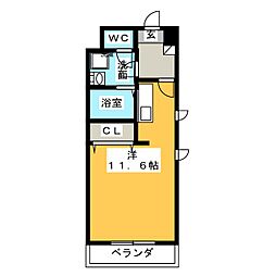 レジデンス新瀬戸 6階ワンルームの間取り