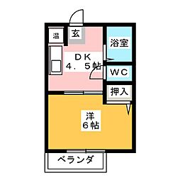 ロイヤルヒル山口　B棟 2階1DKの間取り