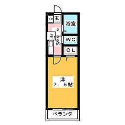 オークヴィラ3番館 1Kの間取図画像
