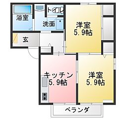 サニーパインB 2Kの間取図画像