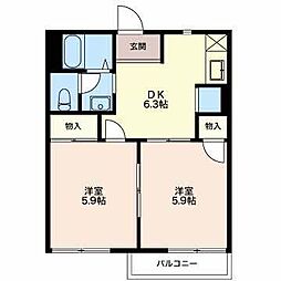 リヴェール旭 2DKの間取図画像