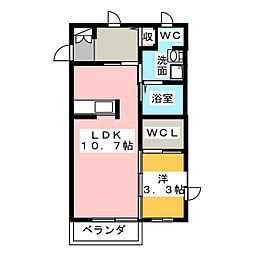 アポリネール山の手 1LDKの間取図画像