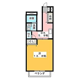 ユースコーポ晴丘 1DKの間取図画像