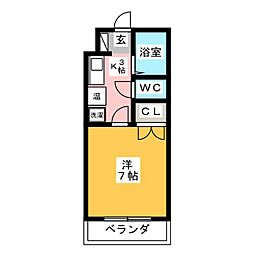 シャトー天神 1Kの間取図画像